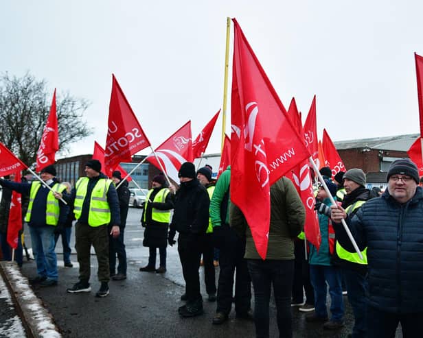 Pickets gather outside ADL in Camelon
(Picture: Michael Gillen, National World)