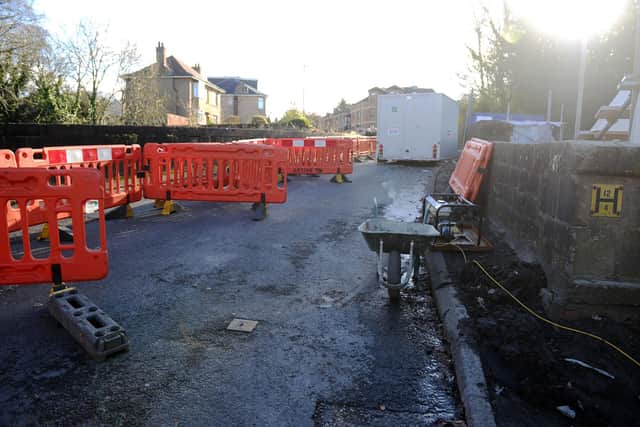 Station Road in Polmont has been closed for two weeks for repairs to the footbridge over the Union Canal. Picture: Michael Gillen.