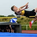 Falkirk Vics star Callan Campbell in U15 boys pentathlon long jump event (Photo: Bobby Gavin/SA)