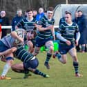 Falkirk’s firsts sealed a fine victory over GHK; here is Alex Geddes being tackled during the win (Photo: Gordon Honeyman)