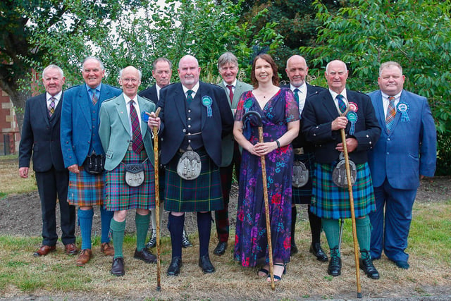 This year's Games Chieftan Sharon Ritchie with former chieftains ahead of the day's proceedings.