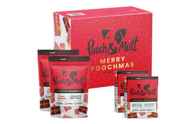 Make sure your dog enjoys the festive celebrations this Christmas with this special dog food pack from Pooch & Mutt. Contains two turkey and chicken Christmas dinner complete wet food cartons, and two packs of turkey & cranberry probiotic meaty treats, in a Christmassy gift box. Priced at £12 from www.guidedogsshop.com.
