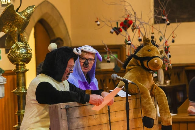 Bah Humbug and Honkey Donkey - officers from 2nd Larbert Boys' Brigade - tell the Christmas story from the perspective of the animals in the stable.