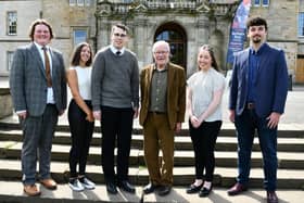 Dennis Canavan with the finalists in the 2023 scholarship award - winner Sophie Wood was working in American and unable to attend. Pictured: Cameron McPhee; Keira Nichol; Lawson McNaughton, highly commended; Dennis Canavan; Molly McGhee and Christopher Chalmers. Pic: Michael Gillen