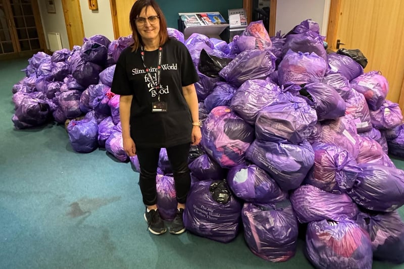 Consultant Claire Aitkenhead with over 200 bags from her groups in Larbert and Carron