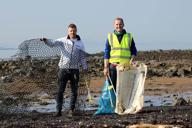 SHORE co-founder Keith Paterson (left) with Tom Rawson from GreenTweed Eco, who organised the beach clean up event.