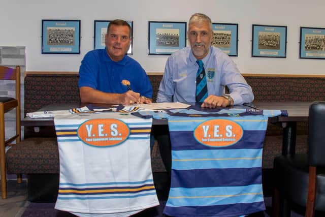 Managing director of YES David Johnstone and Falkirk Rugby Club president Bill Faulds