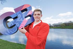 STIRLING, SCOTLAND - APRIL 16: Team GB Squad swimmer Duncan Scott poses during Team GB swimming squad announcement at Stirling University on April 16, 2024 in Stirling, Scotland. (Photo by Steve Welsh/Getty Images)