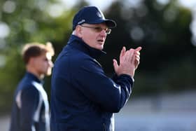 28-09-2024. Picture Michael Gillen. KIRKCALDY. Stark's Park. Raith Rovers FC v Falkirk FC. Season 2024 - 2025. SPFL William Hill Championship. Match Day 8. John McGlynn at the end of the game.