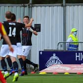 Paul Dixon celebrates scoring in the 5-1 League Cup win over Albion Rovers on July 13 (Pic by Michael Gillen)