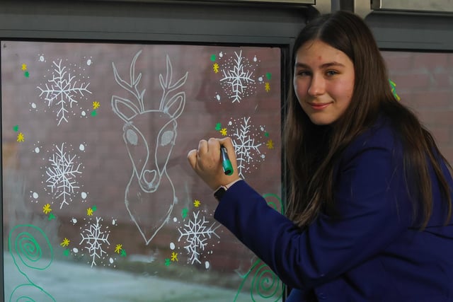 The pupils decorated the windows at Forth Valley Royal Hospital and at the local Maggie's Centre.