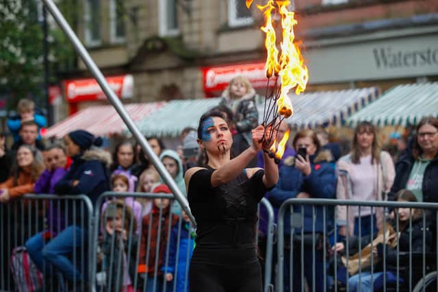 Wolanski's Fire Witches were among the day's entertainment for crowds in Falkirk town centre.  Pic: Scott Louden.