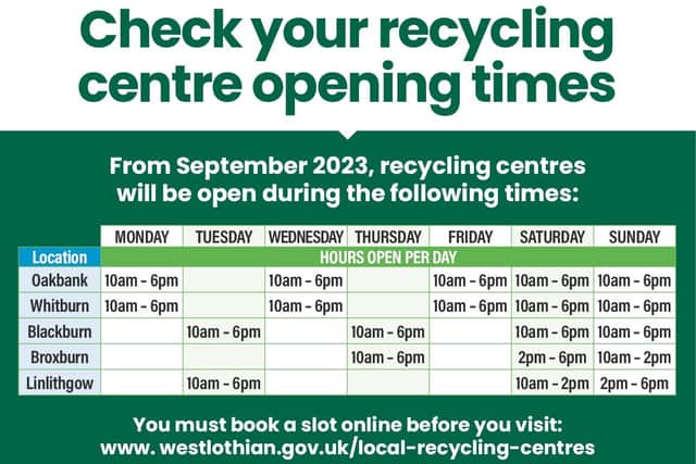 From Monday, October 2, all vehicles visiting West Lothian Council recycling centres must book a slot.