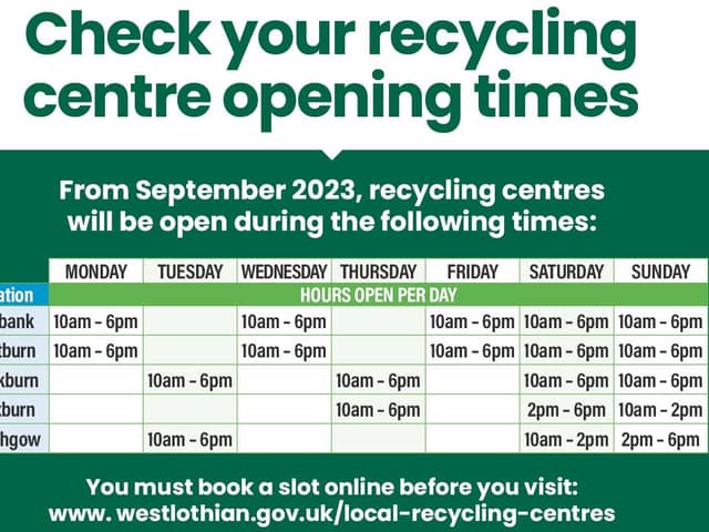 From Monday, October 2, all vehicles visiting West Lothian Council recycling centres must book a slot.