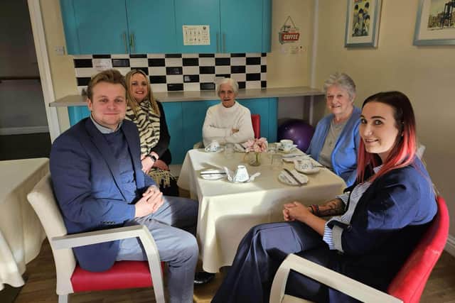 MP Euan Stainbank with staff and residents at Barleystone Care Home