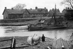 Boats in Dunmore harbour. Salmon fishing on the Forth was an important industry for the village