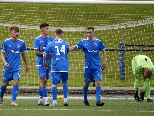 Ally McInnes nets from the spot late on for Bo'ness Athletic against Heriot Watt University (Photo: Alan Murray)