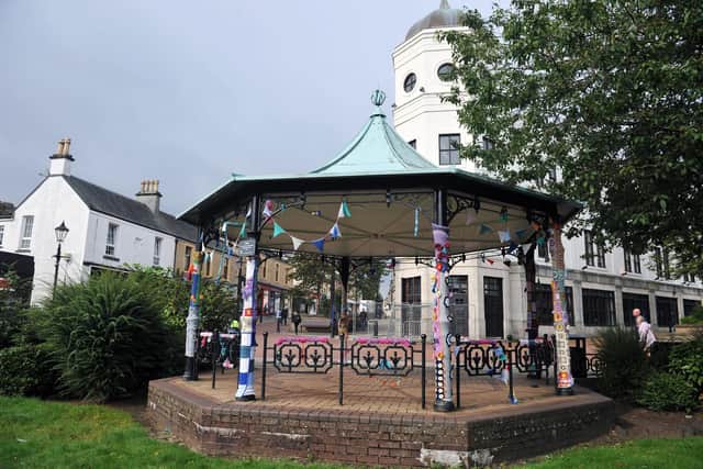 The yarn-bombed Falkirk High Street Bandstand. Picture: Michael Gillen