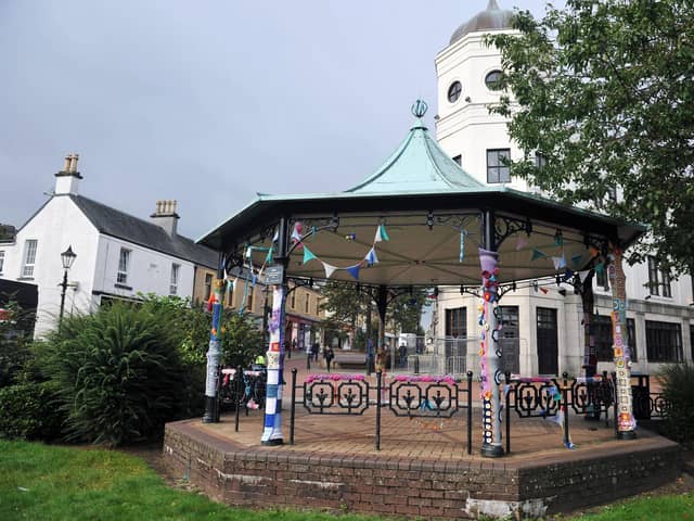 The yarn-bombed Falkirk High Street Bandstand. Picture: Michael Gillen