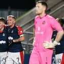 Finn Yeats and Callumn Morrison celebrate the latter scoring against Dundee United (Photo: Michael Gillen)