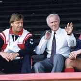 Bonnybridge-born former Falkirk chairman David Holmes alongside recently-hired manager Jim Jefferies and new star signing Simon Stainrod (Pictures by Ian Rutherford and SNS Group)