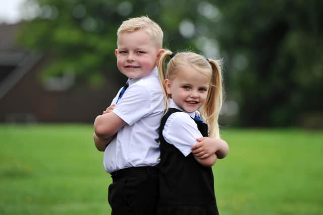 Jackson and Skye Karte both started primary one at Deanburn Primary School at the same time. Picture Michael Gillen.