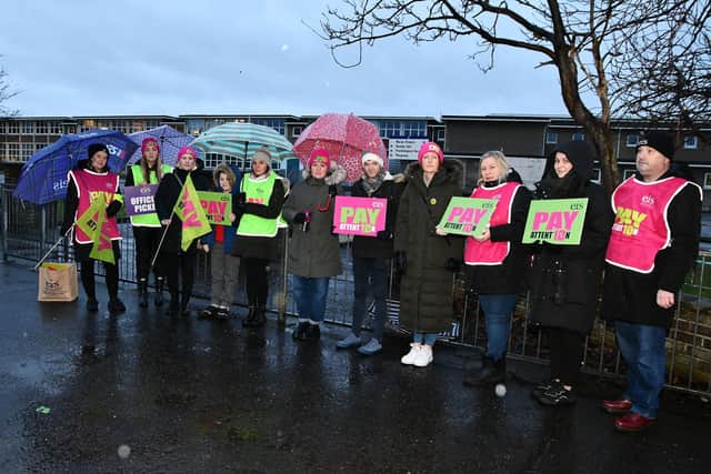 Striking teachers outside Moray Primary School
