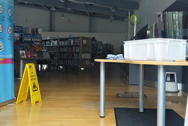 Meadowbank Library in Polmont closed due to water damage as a result of the rain. (Pic: Michael Gillen)