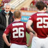 Stenhousemuir manager Davie Irons addresses his team at full time after they won 2-0 (Pic: Scott Louden)