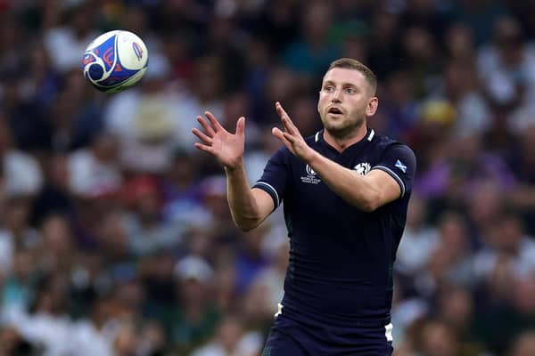 MARSEILLE, FRANCE - SEPTEMBER 10:  Finn Russell of Scotland catches the ball during the Rugby World Cup France 2023 Group B match between South Africa and Scotland at Stade Velodrome on September 10, 2023 in Marseille, France. (Photo by David Rogers/Getty Images)