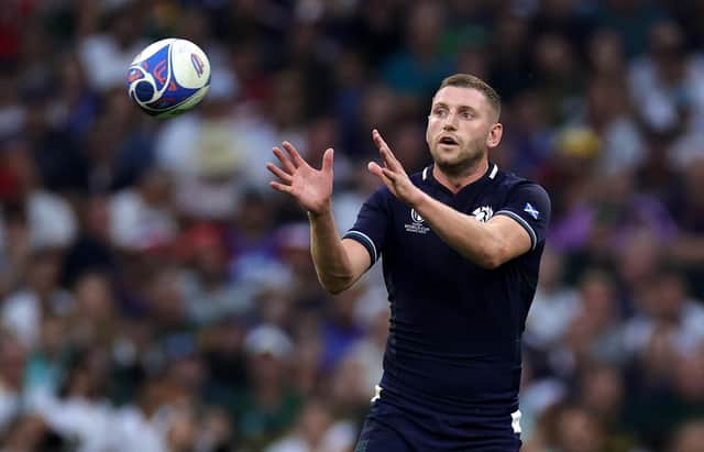 MARSEILLE, FRANCE - SEPTEMBER 10: Finn Russell of Scotland catches the ball during the Rugby World Cup France 2023 Group B match between South Africa and Scotland at Stade Velodrome on September 10, 2023 in Marseille, France. (Photo by David Rogers/Getty Images)