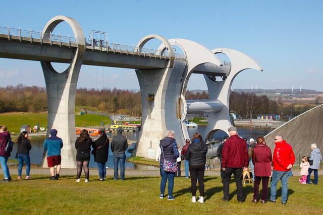 Friends and family turn out to support all the brave people who took part in the first charity abseil off the Falkirk Wheel for Strathcarron Hospice