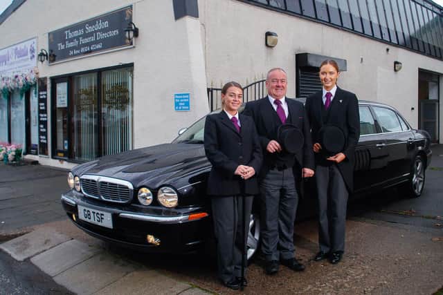 Thomas Sneddon Funeral Directors -  Thomas  is pictured with his daughters Steph(left) and Megan (Pic: Scott Louden)