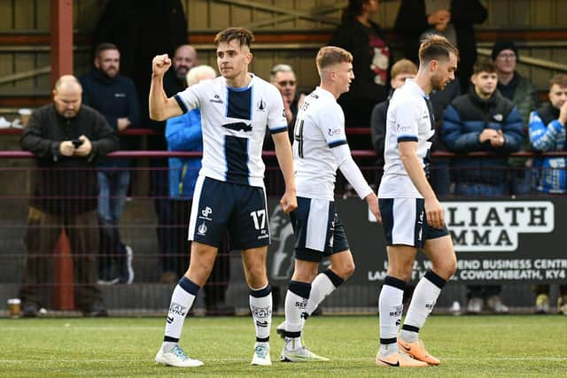 Picture Michael Gillen. KELTY. New Central Park. Kelty Hearts FC v Falkirk FC. Season 2023 - 2024. Matchday 7. SPFL cinch League One. Fourth goal Falkirk, Ross MacIver 17.