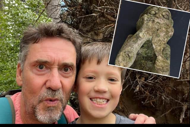 Finlay and his papa Brian uncovered a strange statue in a long abandoned park
(Picture: Submitted)