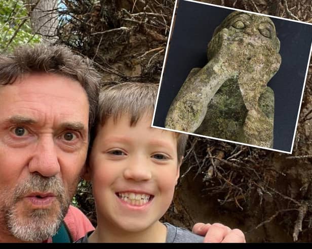 Finlay and his papa Brian uncovered a strange statue in a long abandoned park
(Picture: Submitted)