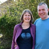 Michael and Helen Cox volunteer to walk dogs for The Cinnamon Trust.  Pic: Michael Gillen.