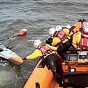 Queensferry RNLI inshore lifeboat Jimmie Cairncross and the volunteer crew at the scene 500m north of Cramond Island on Sunday. Credit RNLI/Queensferry Lifeboat Station.