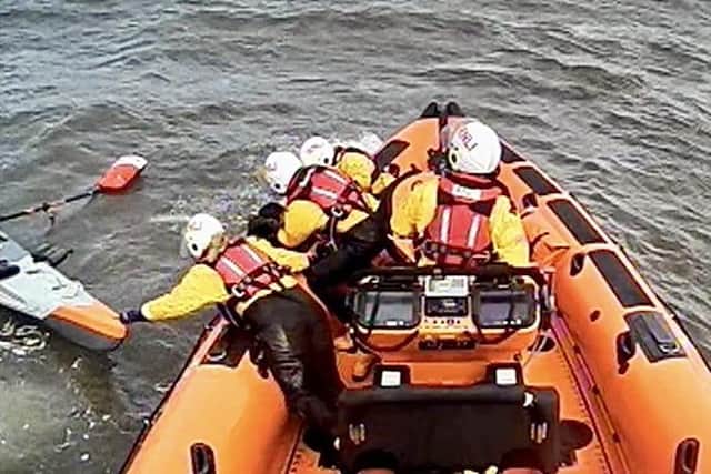 Queensferry RNLI inshore lifeboat Jimmie Cairncross and the volunteer crew at the scene 500m north of Cramond Island on Sunday. Credit RNLI/Queensferry Lifeboat Station.