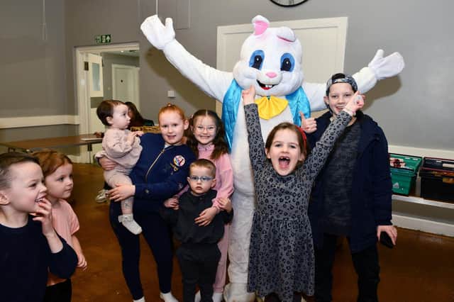 The Easter Bunny was among those to stop by at the Roots Easter Fun Day in Banknock on Saturday.  (Pic: Michael Gillen)