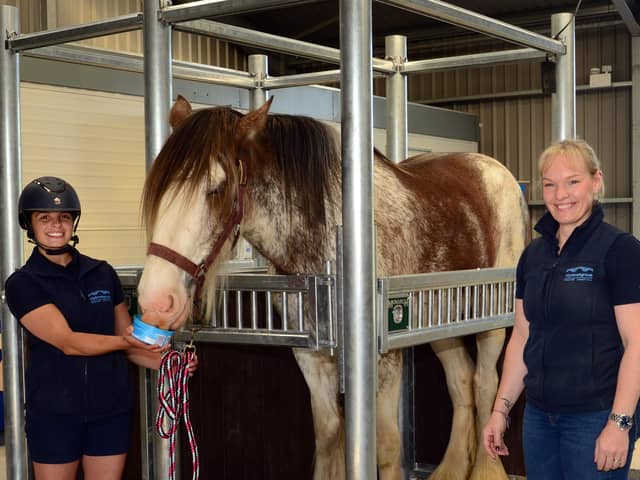 Stud vet Natalie Hind and nursing assistant Kerri Brylka with a VIP guest at the new facility  (Picture: Submitted)