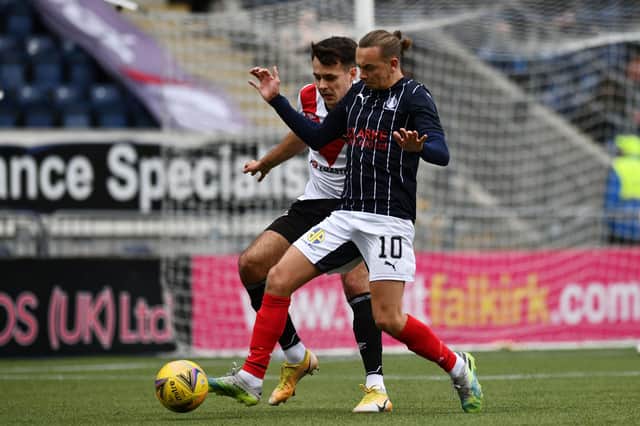 Aidan Nesbitt found it hard to influence the game against Airdrieonians. Photo: Michael Gillen