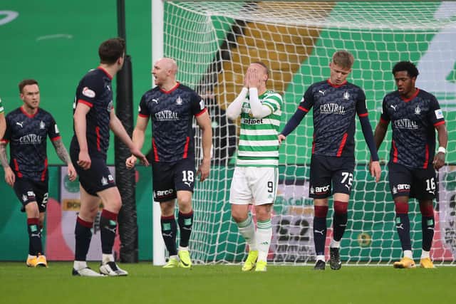 Leigh Griffiths of Celtic reacts after a missed chance during his side's Scottish Cup third-round match versus Falkirk today in Glasgow (Photo by Ian MacNicol/Getty Images)