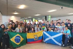 Scouts from Falkirk meeting Ecuadorian & Brazilian Scouts at Schiphol on the way out to the World Jamboree. Pic: Contributed