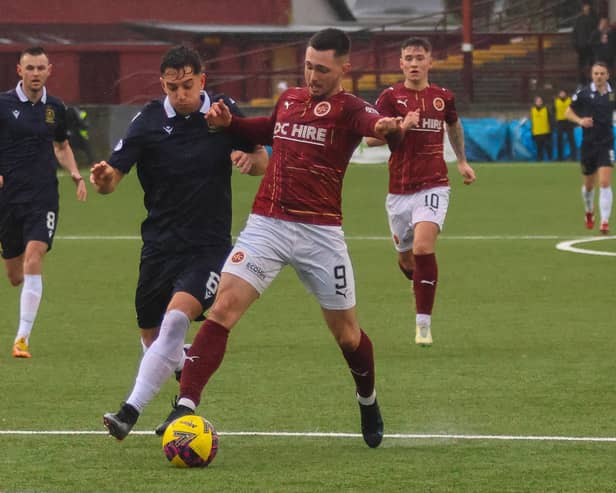 Tam Orr in action against Dumbarton earlier on the campaign (Photo: Scott Louden)