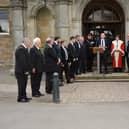 Falkirk's Proclamation of Accession read by Falkirk Council chief executive Kenneth Lawrie, watched by Provost Robert Bissett, Vice Lord Lieutenant of Stirling and Falkirk Colonel Alastair Campbell, and members of Falkirk Council. Pic: Hunter Miller