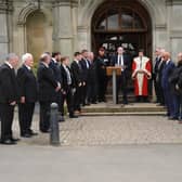 Falkirk's Proclamation of Accession read by Falkirk Council chief executive Kenneth Lawrie, watched by Provost Robert Bissett, Vice Lord Lieutenant of Stirling and Falkirk Colonel Alastair Campbell, and members of Falkirk Council. Pic: Hunter Miller