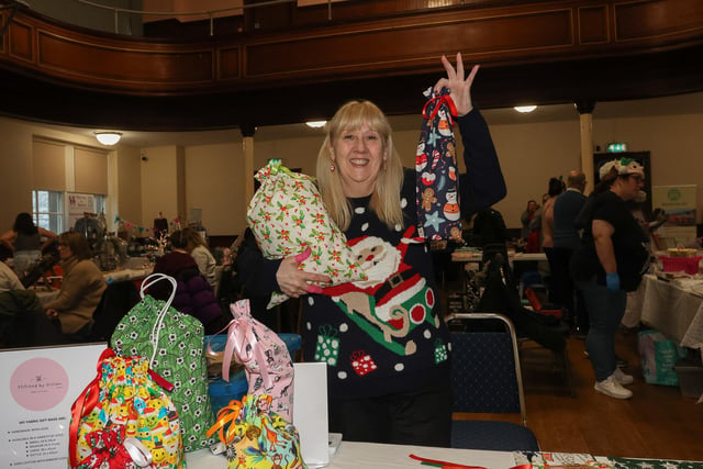 Elaina of Stiches by Gillian behind the stall at the event in Bo'ness Town Hall on Saturday.