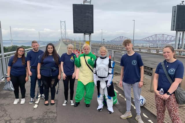 The Michael Sharpe Project team about to set off on their sponsored walk over the Forth Road Bridge last weekend.