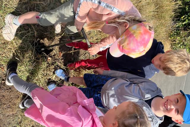 Local children got involved in the installation.